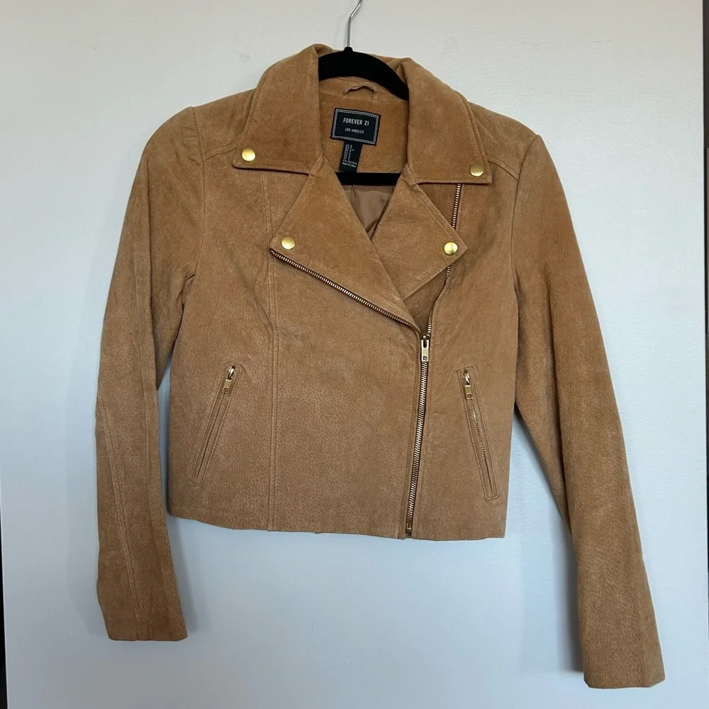 Tan Faux Suede Jacket with Gold Detail - Picture 1 of 7